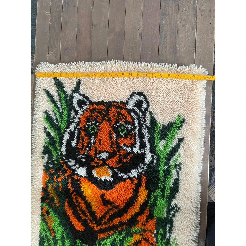 Vintage 70's Tiger Latch Hook‎ Rug Wall Hanging Art Jungle Decor